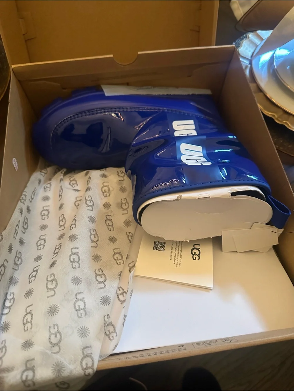 Brand New Women’s Size 8 UGG Glossy Royal Blue Chunky Rain Boots